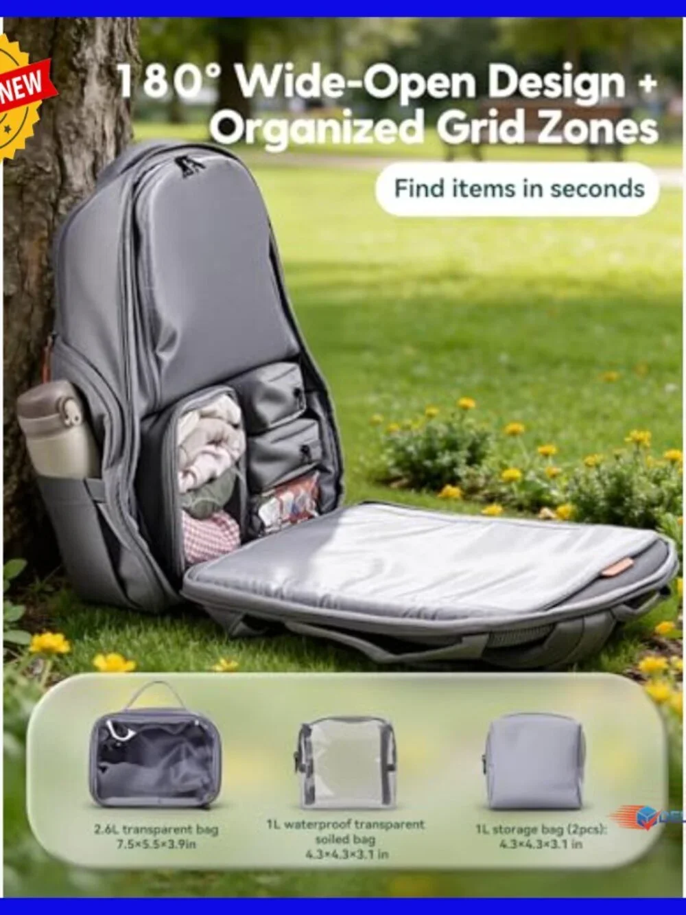 Waterproof Diaper Backpack with 15 Pockets, Insulated Bottle Holders, 20L